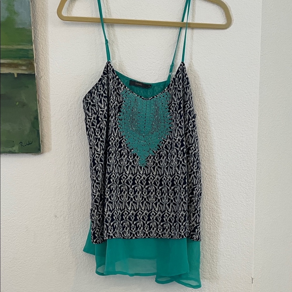 Anthropologie THML Teal and Black Patterned Camisole
